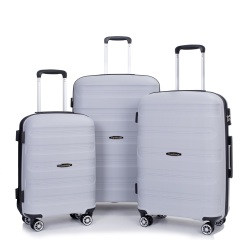 Hardshell Suitcase Spinner Wheels PP Luggage Sets Lightweight Durable Suitcase with TSA Lock,3-Piece Set (20/24/28) ,Silver